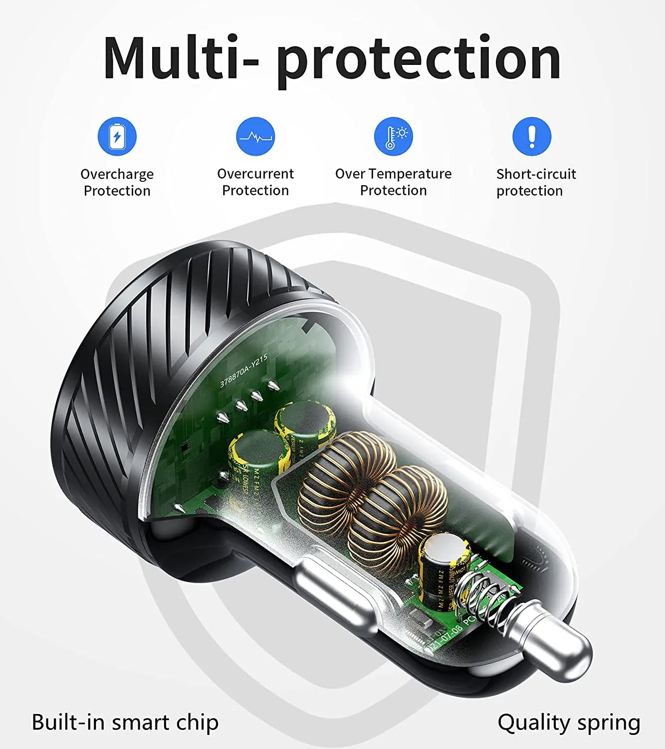 Car Charger 36W Fast Car Charger Adapter QC3.0 Dual USB Car Charger Fast Charge with Colorful Voltmeter ON/Off Switch For iPhone