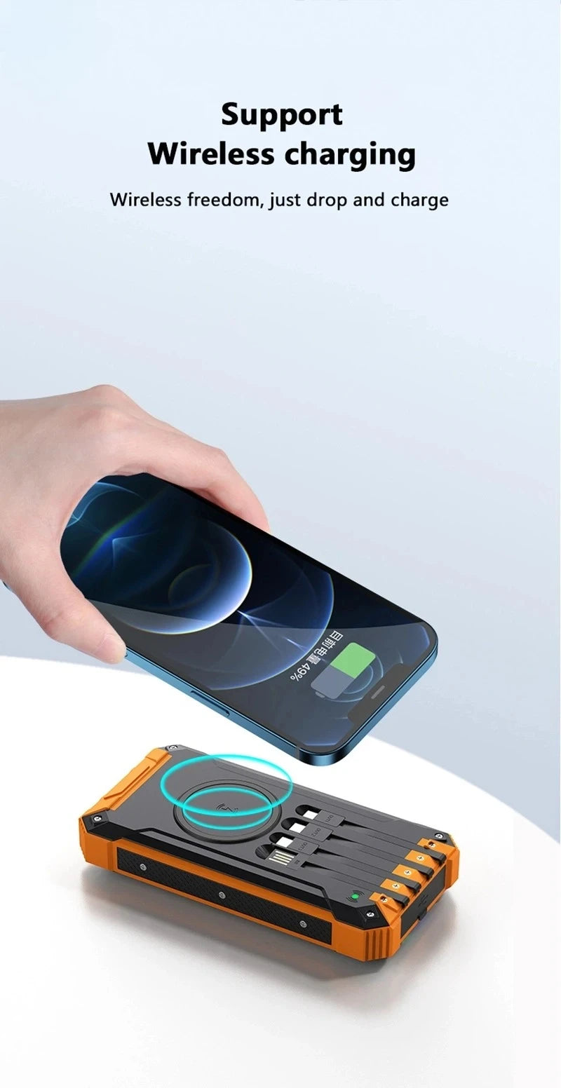 Solar Power Bank Wireless 200000mAh Large Capacity Fast Charging External Battery Outdoor Survival Emergency Equipment