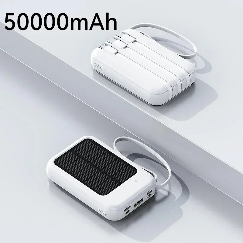 Solar Power Bank 20000mah Built-in Cable Solar Charger 2 USB Ports External Charger Power Bank with LED Light power bank New