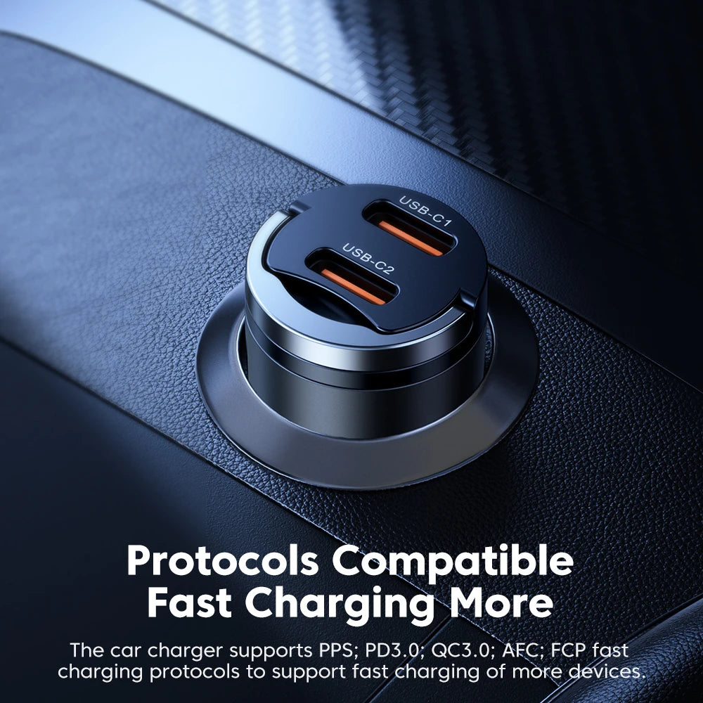 45W Dual USB A Type C Car Charger Metal Auto PD Charger Adapter Fast Charging USB C Charger For CellPhone in Car For iPhone 13