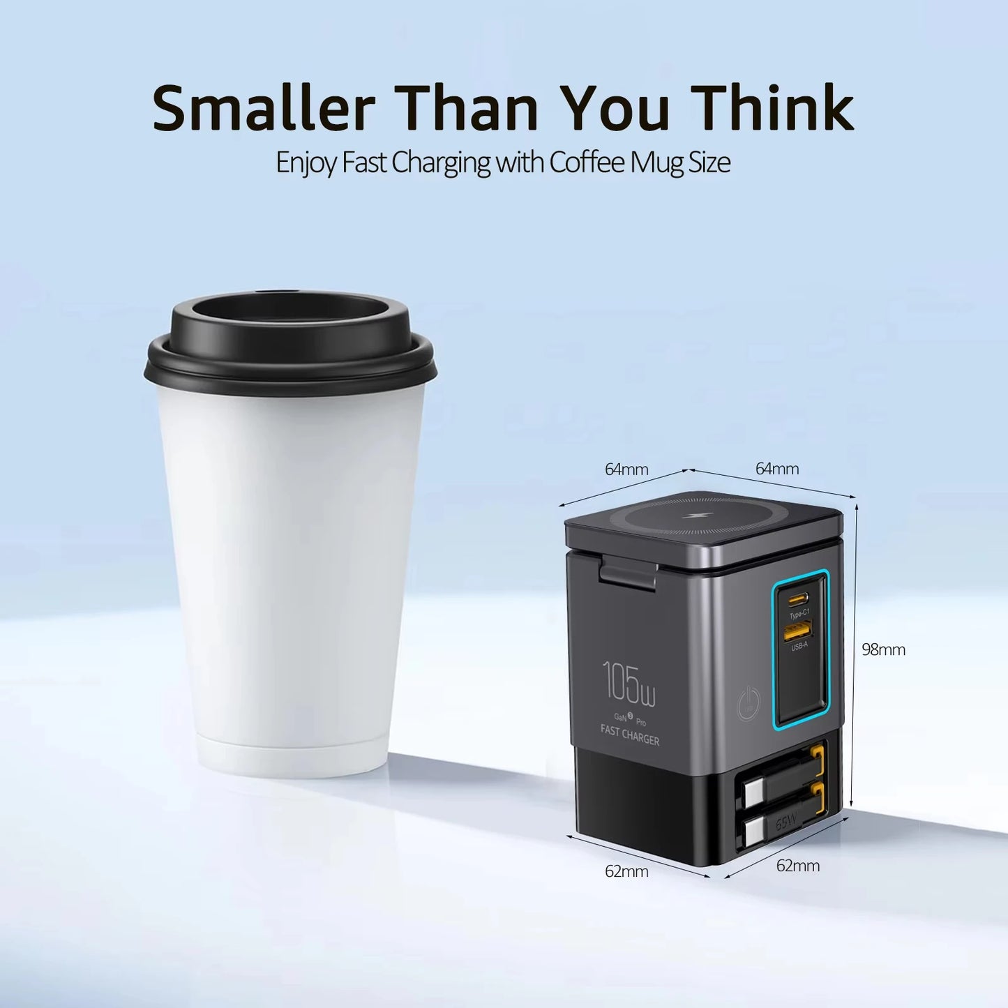 105W 6-in-1 Charging Station with Retractable USB-C Cable Power Combo Tower for Multiple Devices Fast Charger for iPhone, Airpod