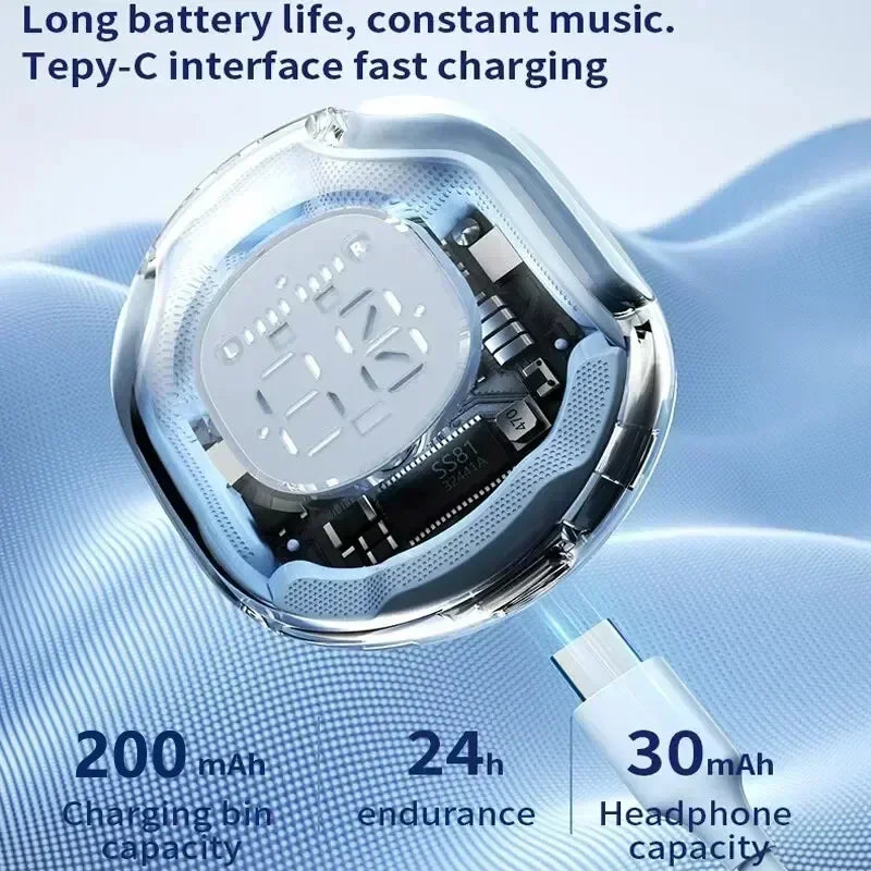 Bluetooth Earbuds Transparent with LED Digital Display Wireless In-Ear Earphone for Xiaomi Huawei iPhone Headphone