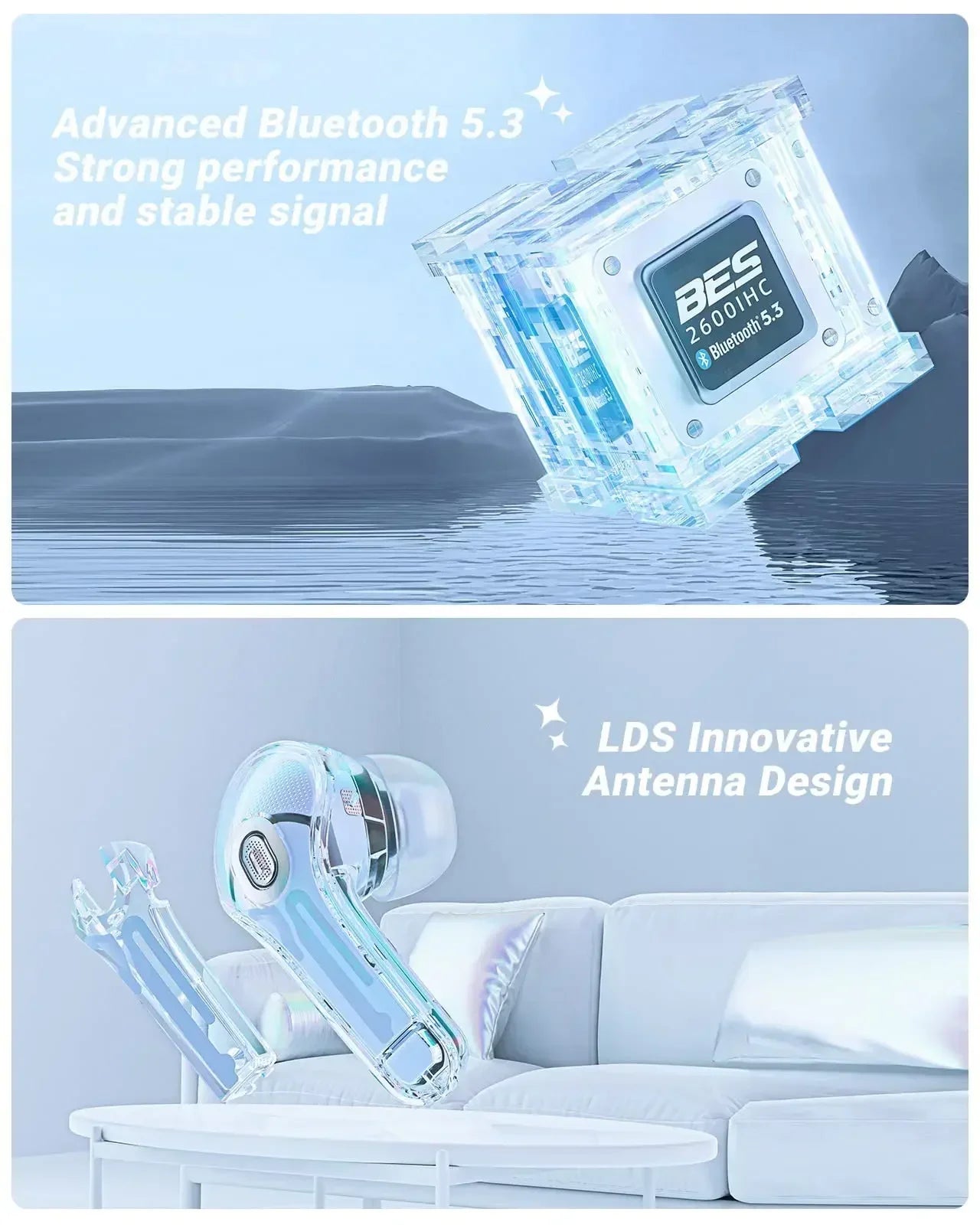 Bluetooth Earbuds Transparent with LED Digital Display Wireless In-Ear Earphone for Xiaomi Huawei iPhone Headphone