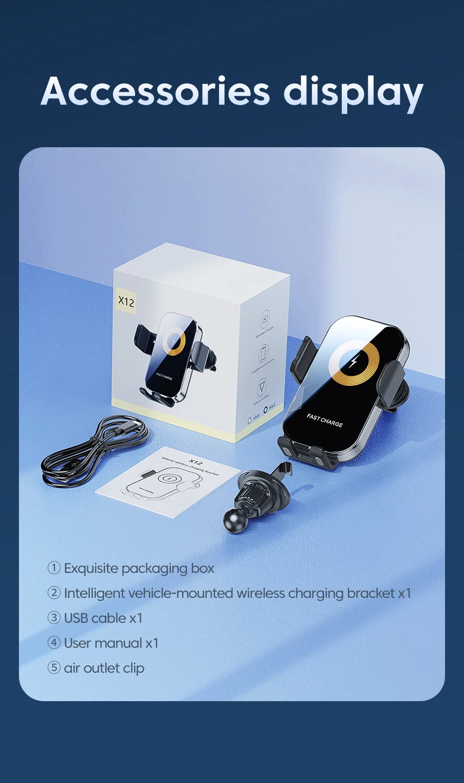 Auto Clamping Wireless Car Charger 15W Fast Charging Car Charger Phone Mount Phone Holder for iPhone 16 15 14 13 12 11 Pro Max