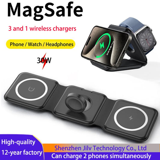 Wireless Charger 3 in 1 Charging Station for iPhone 15/14/13/12 Series Travel Charger for Multiple Devices for AirPods 3/2/Pro A