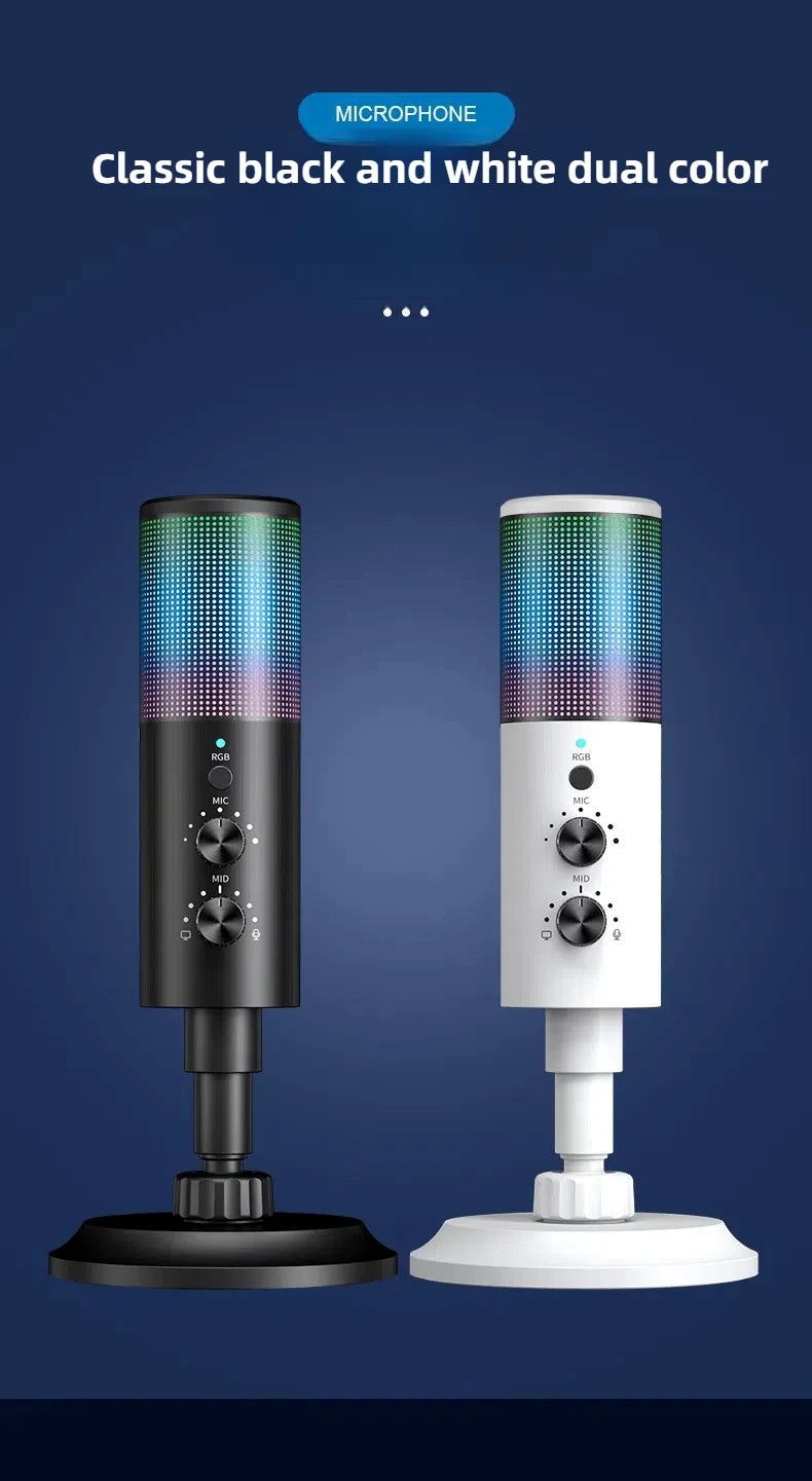 Gaming USB Microphone,Noise Cancellation Condenser mic,RGB Microphone with Mute,Gain,Monitoring,Boom Arm,Pop Filter for Phone,PC