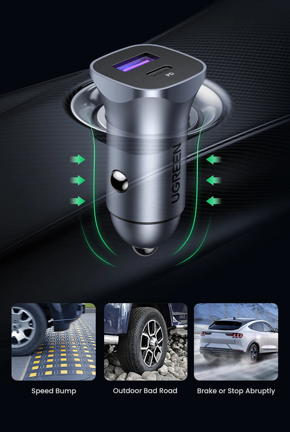 UGREEN Car Charger Type C Fast USB Charger for iPhone 15 14 13 Xiaomi Car Charging Quick 4.0 3.0 Charge Mobile Phone PD Charger