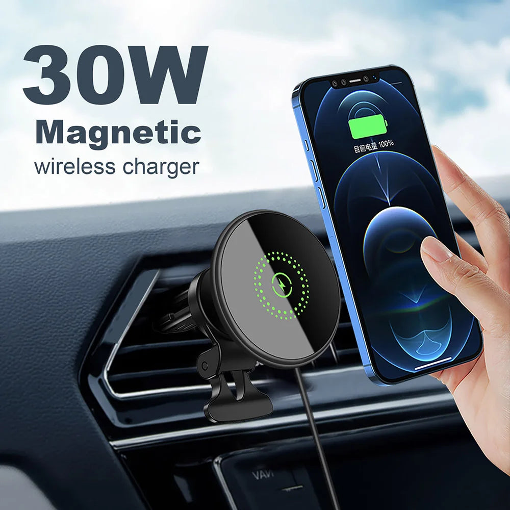 Magnetic Wireless Car Charger Mount 30W Fast Charging Air Vent Phone Holder Stand for iPhone 16 15 14 13 12 Pro Max Plus Safe