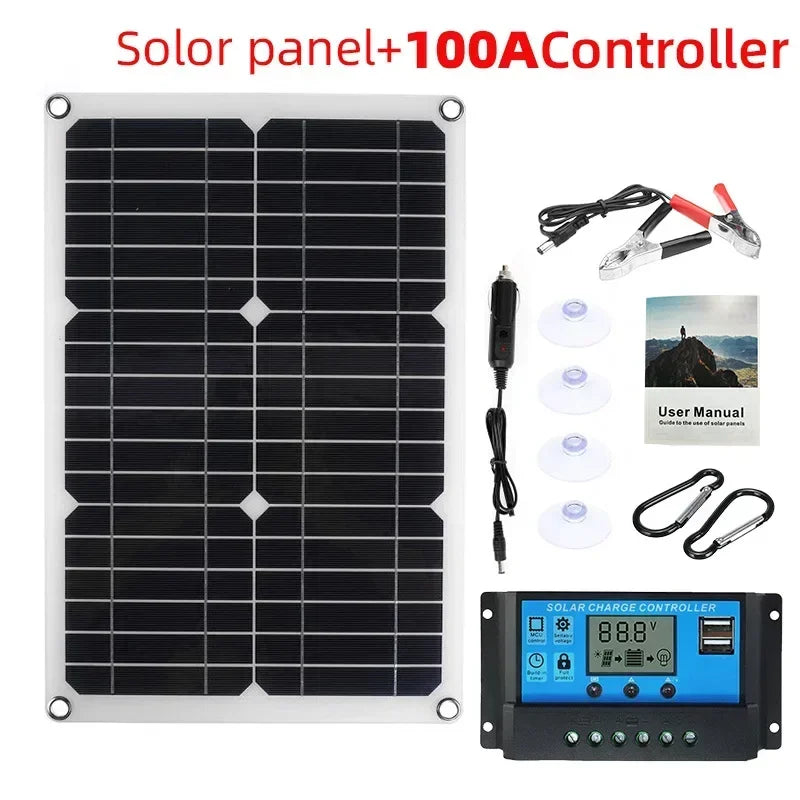 1200W Solar Panel Charger with 100A Controller Dual USB 12V Battery Charging System for Outdoor Camping Car Yacht RV Hiking