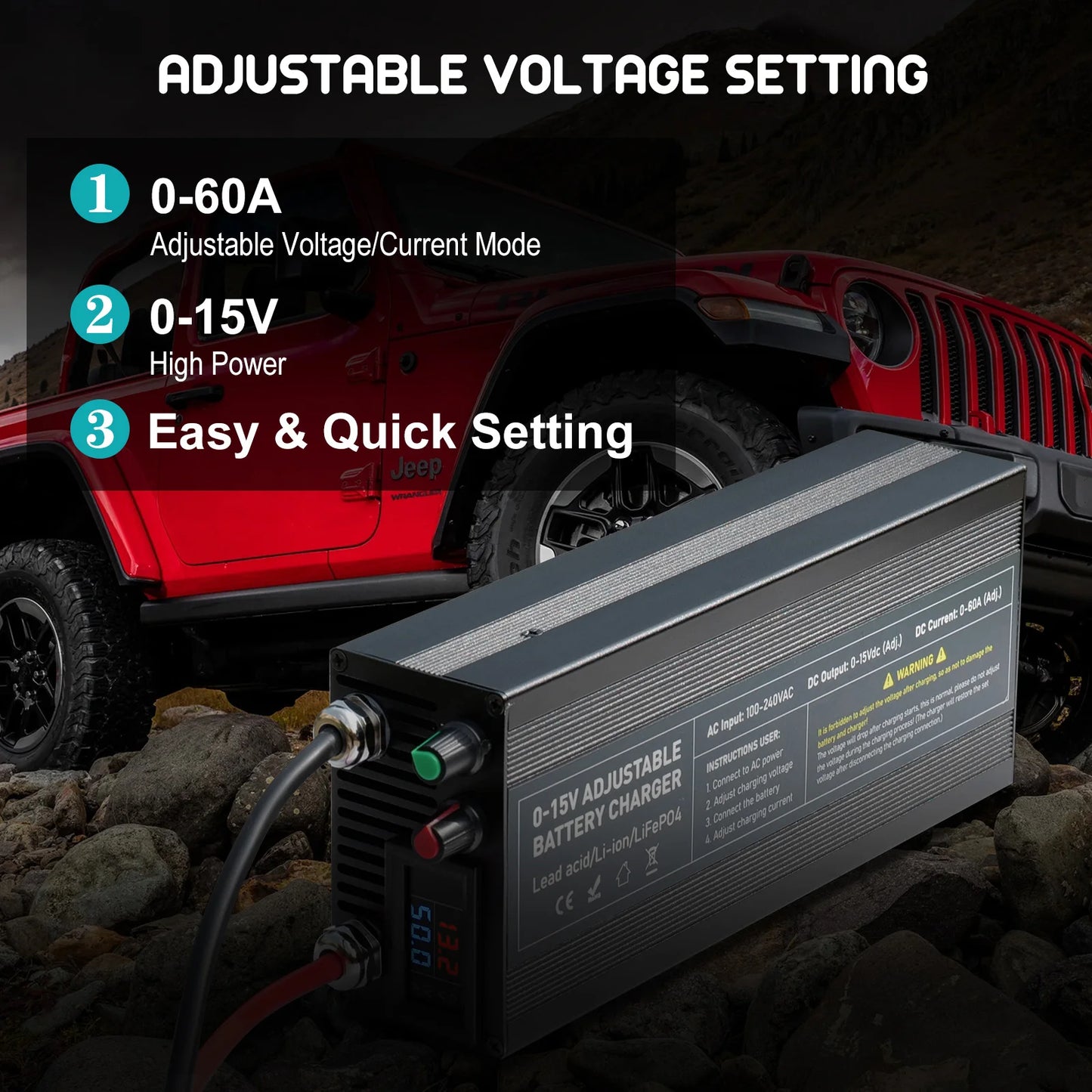 Solar System Charger 12V 60A Lifepo4/Lithium Battery Power Adapter 60A 12.8V Adjustable Current/Voltage Battery Accessories