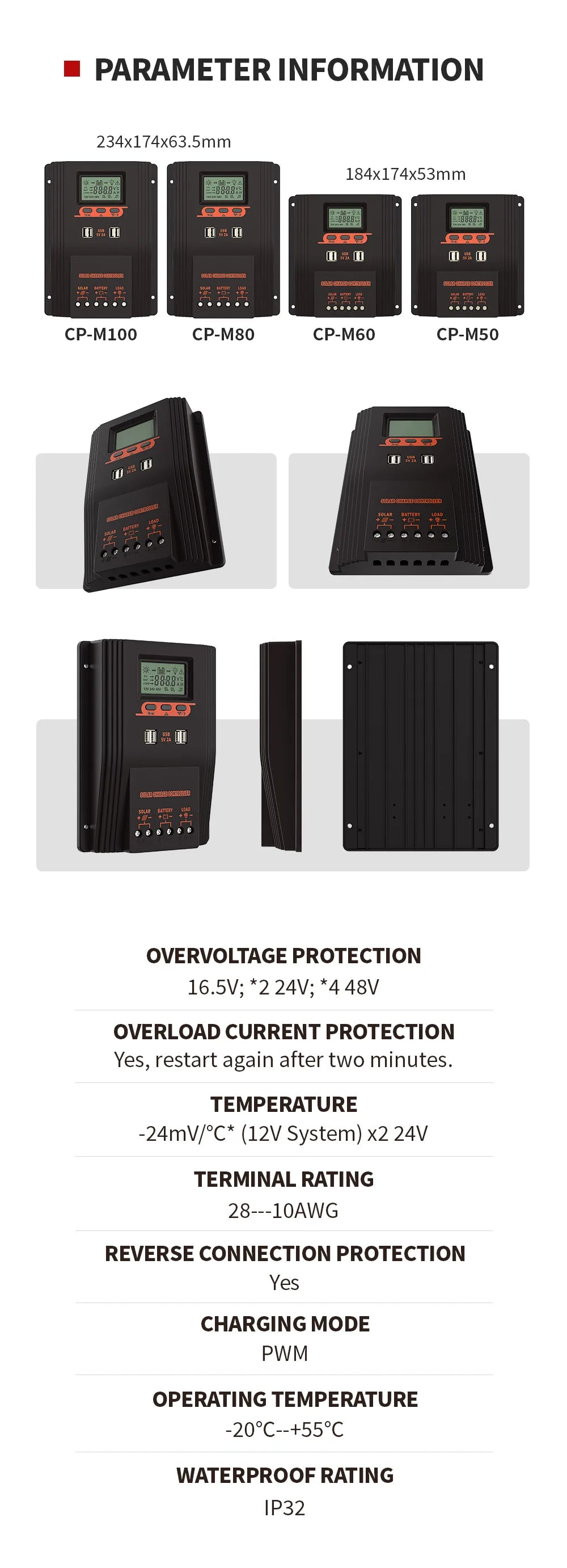 Solar Charger Controller 100A 80A 60A Solar Panel Regulator LCD Display Various Load Control Modes Support GEL Li-ion