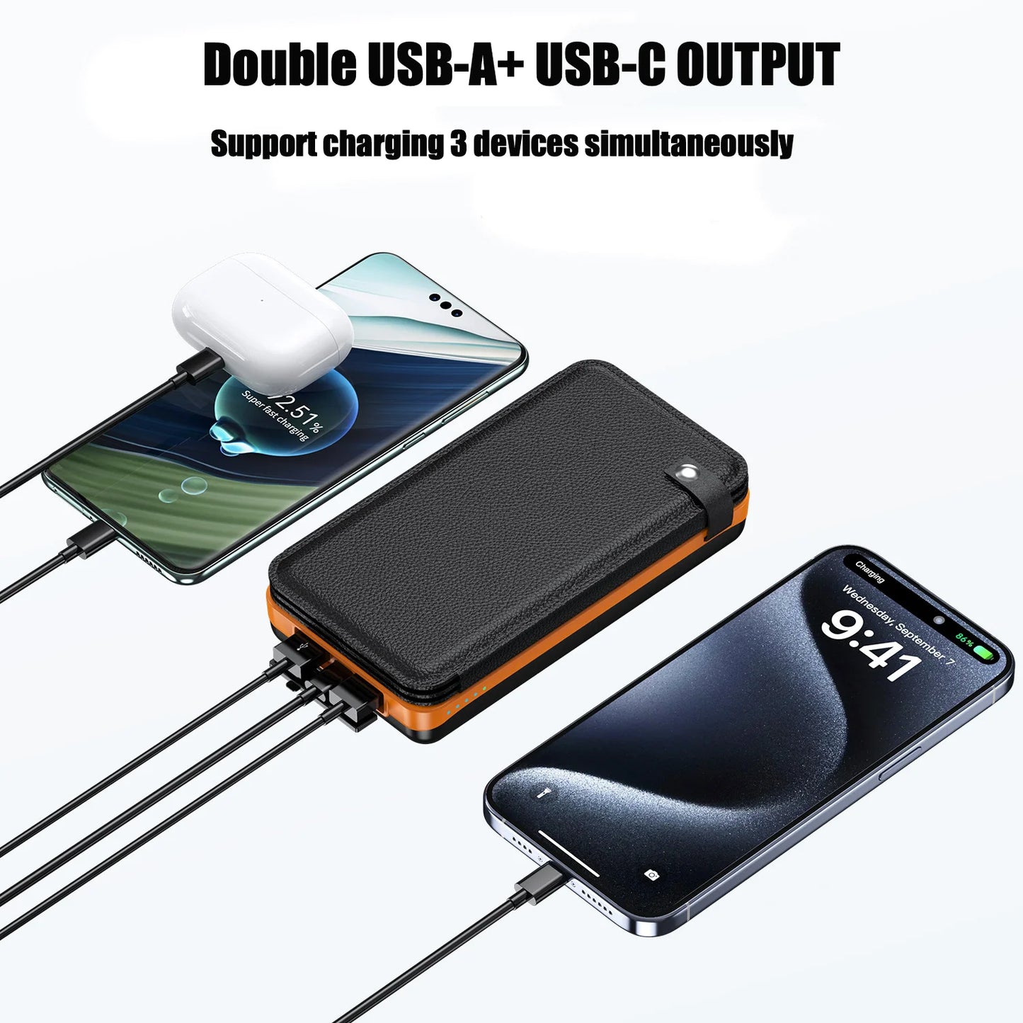 New Portable Solar Power Bank 20000mAh Large Capacity Charger Compatible with IOS Android USB-A And USB-C Fast Charging outdoor