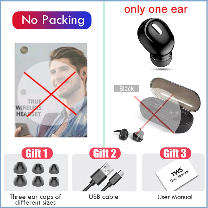 New Wireless Earphones Bluetooth 5.0 Headphones With Mic in-Ear Sports Waterproof TWS Earbuds Bluetooth Handsfree Single Headset