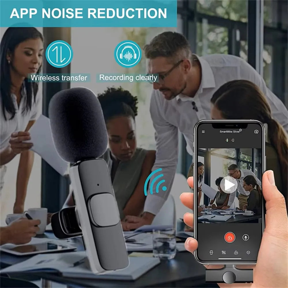 Wireless Lavalier Microphone Mini Portable Audio Video Recording Mic for iPhone Android Live Broadcast Gaming