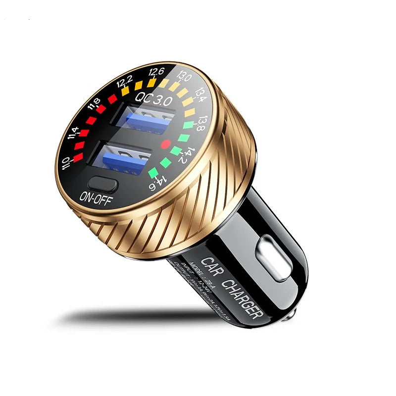 Car Charger 36W Fast Car Charger Adapter QC3.0 Dual USB Car Charger Fast Charge with Colorful Voltmeter ON/Off Switch For iPhone