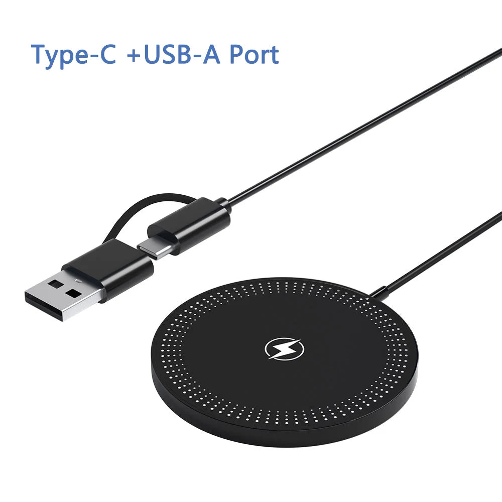 Wireless Charger 15W Compact And Convenient Black For Iphone 15/14/13/12/11/Pro/Max/Se 2020/Xs/Xr/X/8 Plus