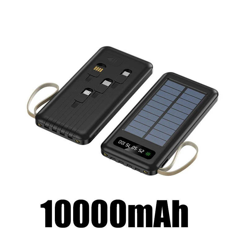 Solar Power Bank 50000mAh Large Capacity Mobile Power Fast Charging Battery Dual Usb 4 Cables LED Digital Display For IPhone