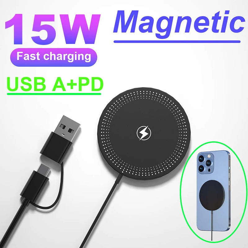 Wireless Charger 15W Compact And Convenient Black For Iphone 15/14/13/12/11/Pro/Max/Se 2020/Xs/Xr/X/8 Plus