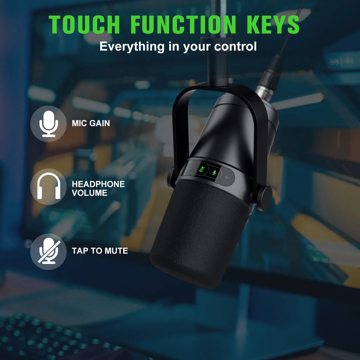 Dynamic Microphone for Podcasts Games Live Broadcast USB/XLR Touch Screen Control Sound Insulation Built-in Headset Output