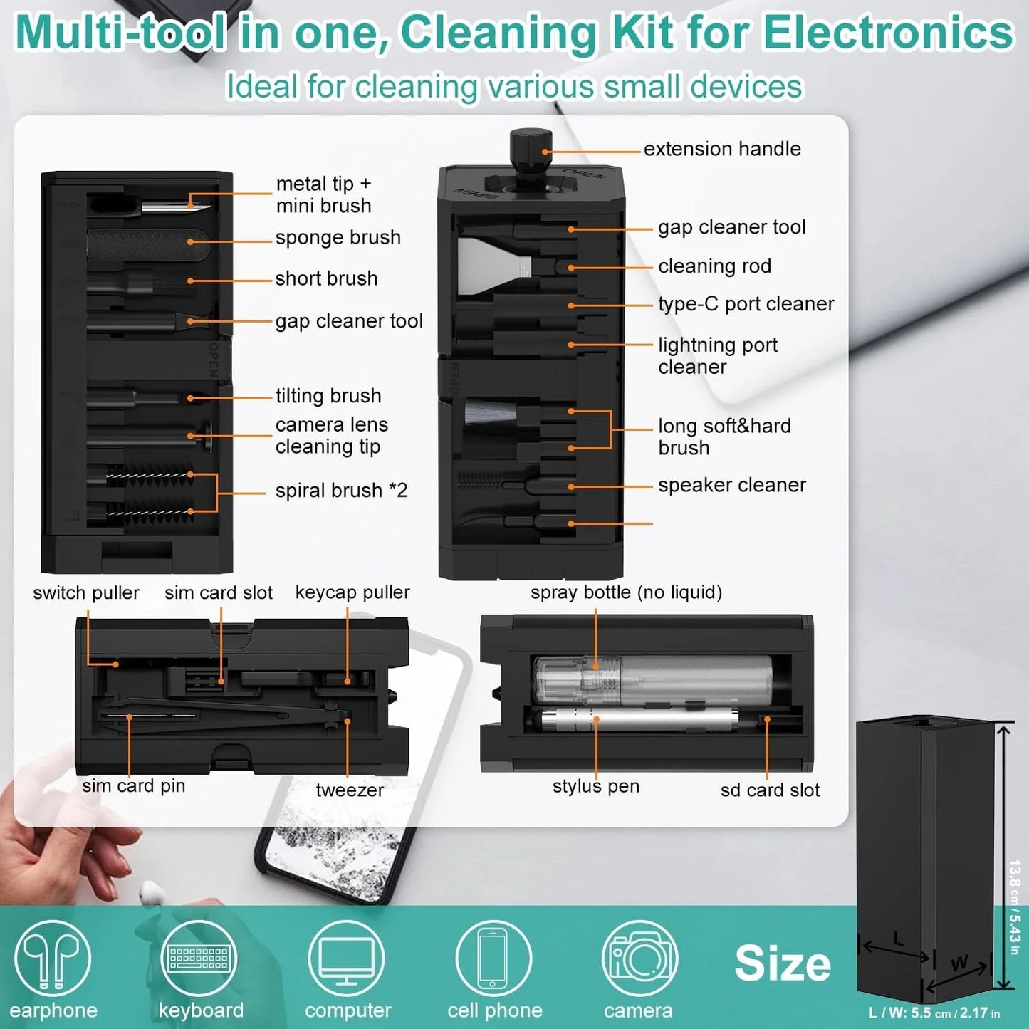 32-in-1 Multi-Purpose Electronics Cleaning Kit – for iPhone Charging Port, AirPods, Bluetooth Earbuds, Keyboard & Screen Cleanin