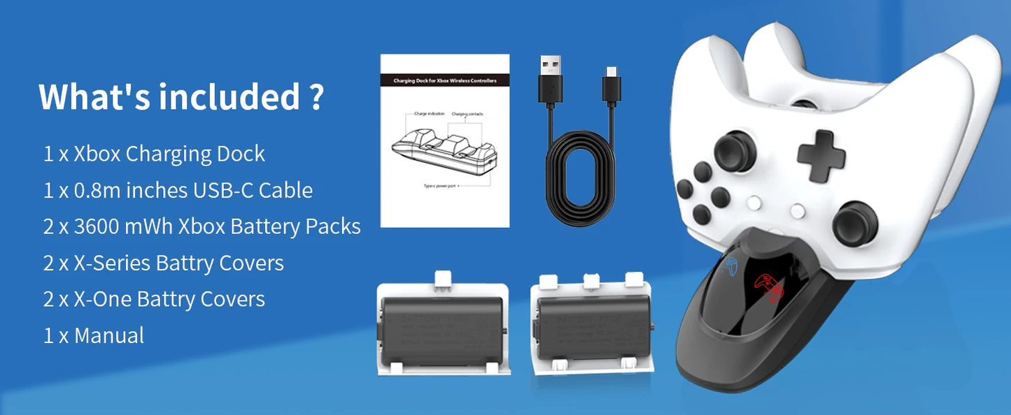 Controller Charger Station with 2x3600mWh Rechargeable Battery Packs for Xbox One/Series X|S Controller, Dual Charging Dock for