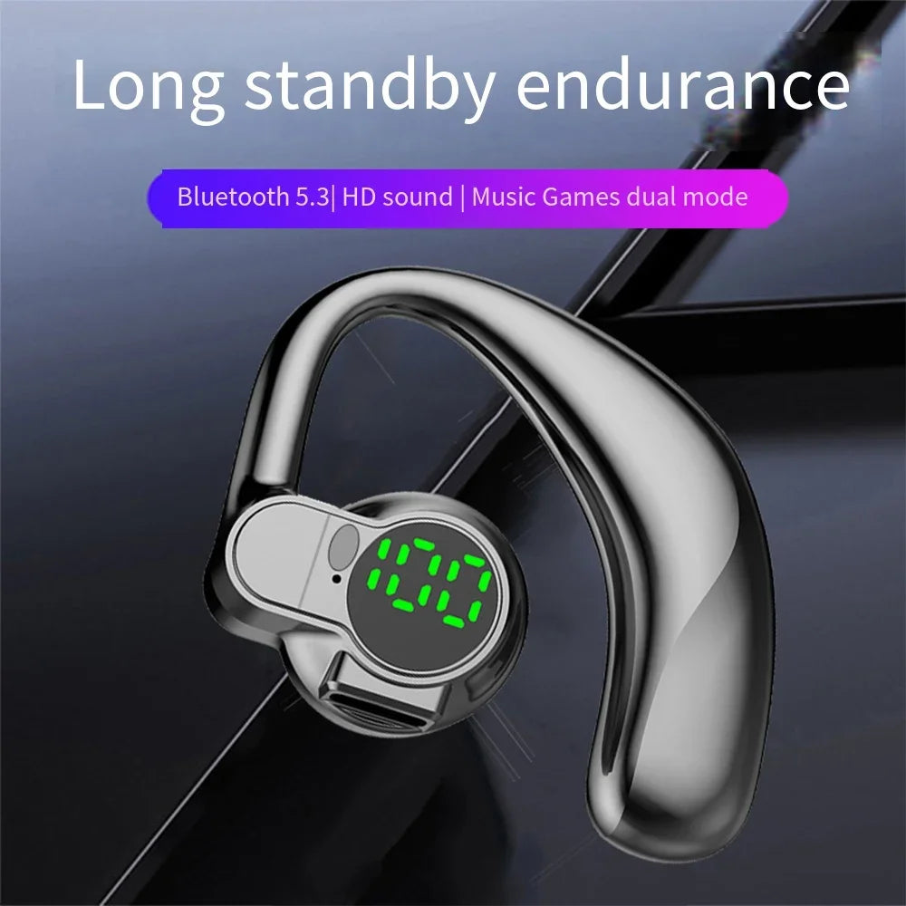Bluetooth 5.4 Earphones Single Ear Earhooks Noise Cancelling Sports Headphones 360° Rotatable Wireless Earbud with Microphone