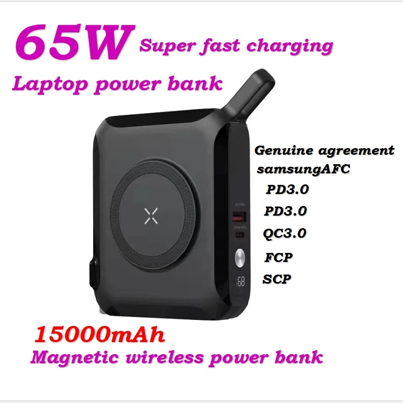 Travel charger iPhone Magnetic wireless charging bank comes with cable and plug 65W Supportlaptop Android Fast charge