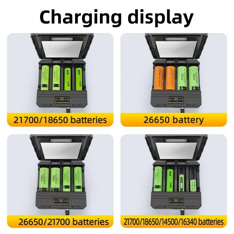 Solar Power Generation Solar Lithium Battery Smart Charger Type-C USB Four-Slot for 3.7V 18650/26650/21700/14500 Batteries