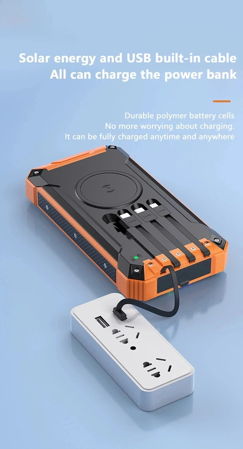 Solar Power Bank Wireless 200000mAh Large Capacity Fast Charging External Battery Outdoor Survival Emergency Equipment