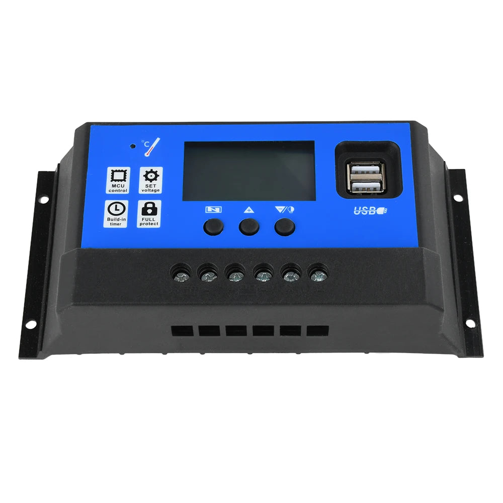 Solar Charge Controller 12V 24V PWM 10A 20A 30A Solar Panel Battery Regulator LCD Display Dual USB Output