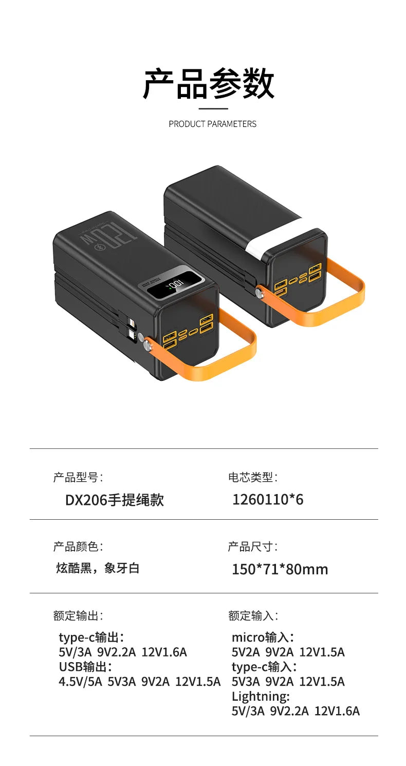 PowerBank 60000mAh 30000mAh 20000mAh Spare battery Portable Charger Mobile External Battery Fast charging For Camping iPhone