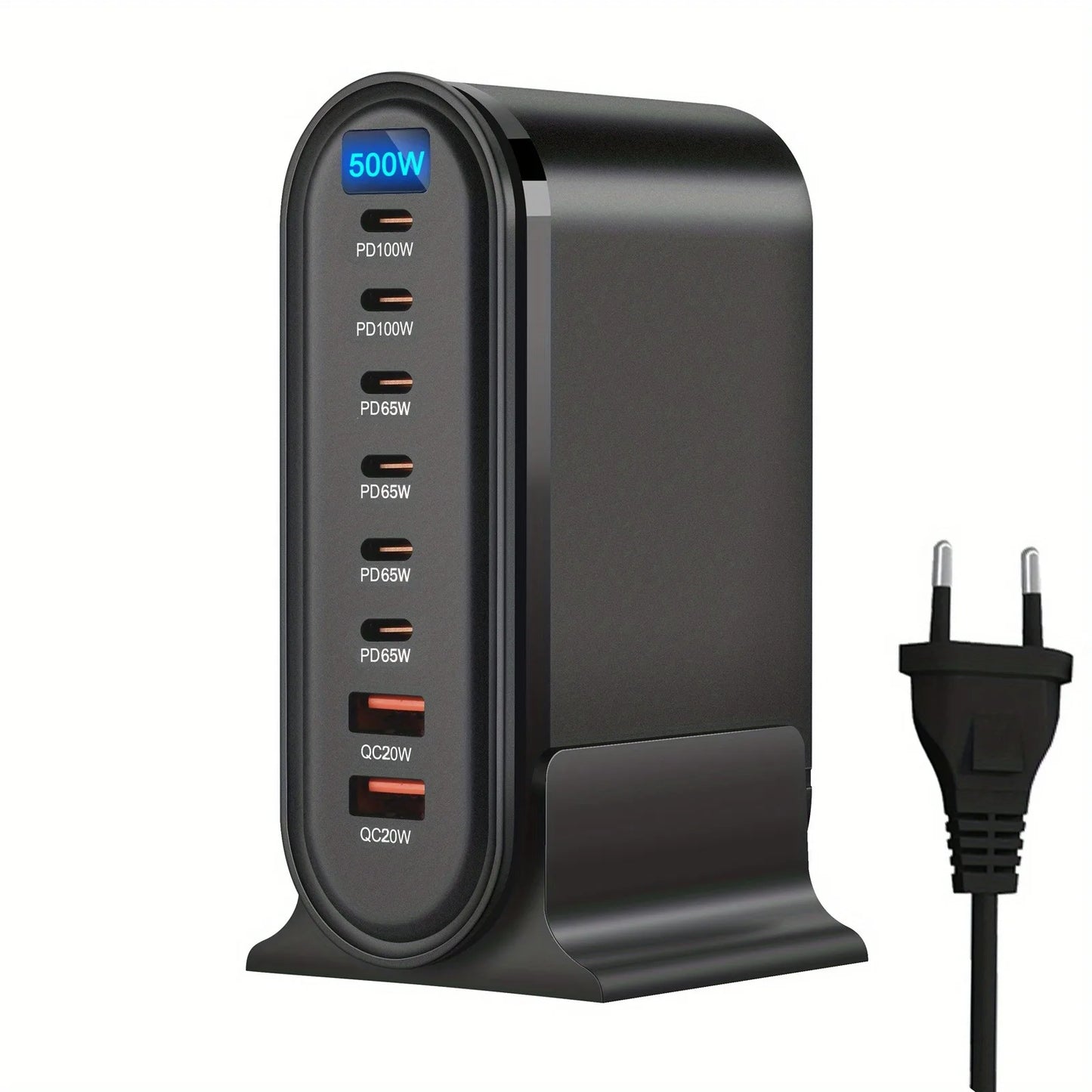 500W 8-Port Desktop Charger Station PD 100W and QC 20W Fast Charging Hub for Cellphones, for iphone, for MacBook LED Indicator