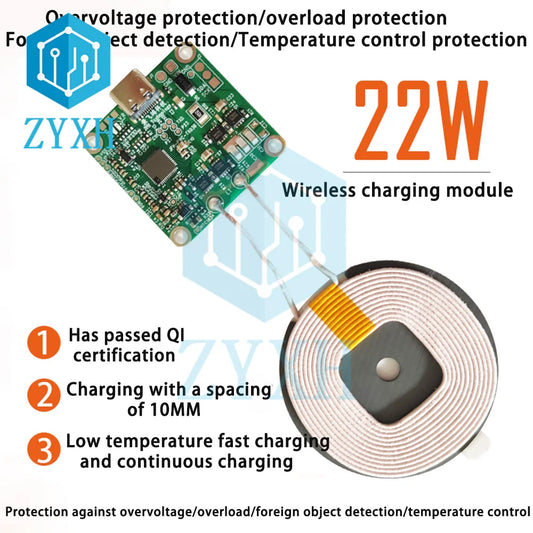 20W/22W Type-C Wireless Charger Transmitter Module Circuit Board QI Standard DC 12V Fast Charge For Xiaomi For Huawei For iPhone