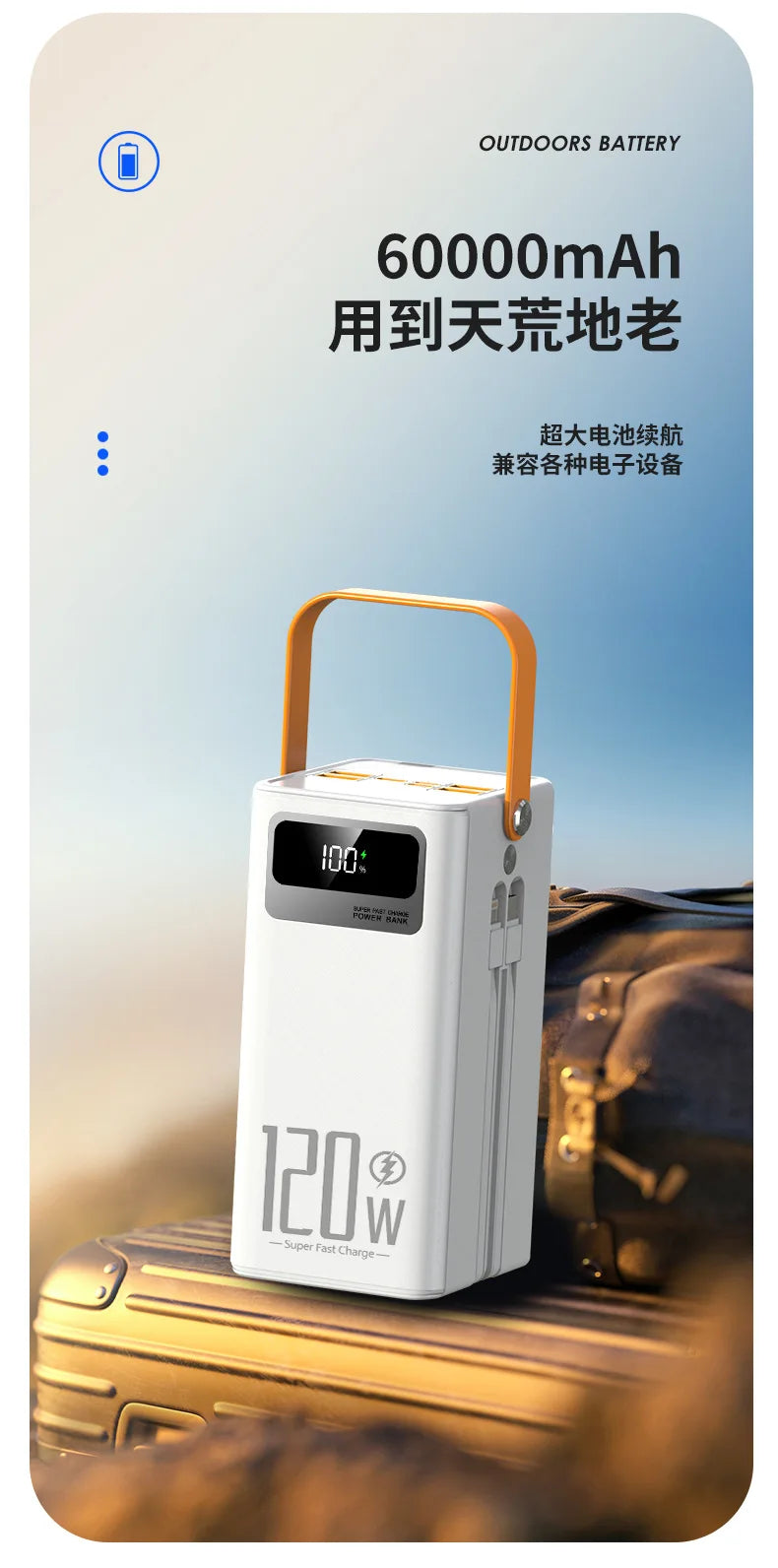 PowerBank 60000mAh 30000mAh 20000mAh Spare battery Portable Charger Mobile External Battery Fast charging For Camping iPhone