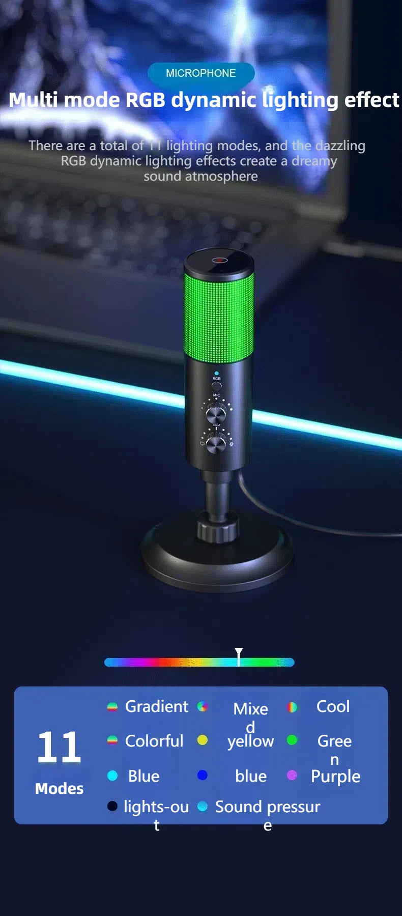 Gaming USB Microphone,Noise Cancellation Condenser mic,RGB Microphone with Mute,Gain,Monitoring,Boom Arm,Pop Filter for Phone,PC