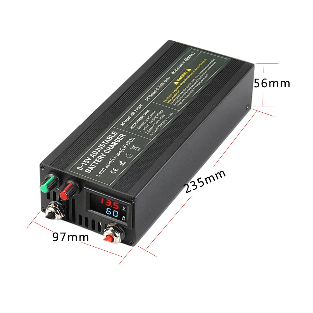 Solar System Charger 12V 60A Lifepo4/Lithium Battery Power Adapter 60A 12.8V Adjustable Current/Voltage Battery Accessories