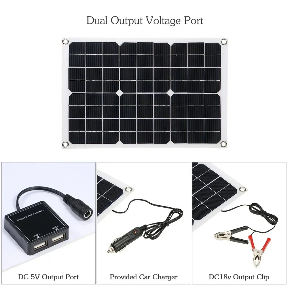 1200W Solar Panel Charger with 100A Controller Dual USB 12V Battery Charging System for Outdoor Camping Car Yacht RV Hiking