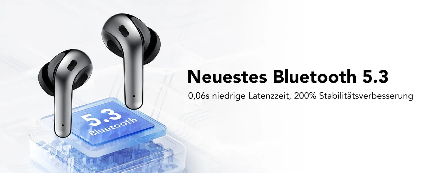 Wireless Earphones with Bluetooth 5.3, Quad-Mic Call Noise Reduction ENC, 50H Playtimes Wireless Earbuds Bluetooth Headphones