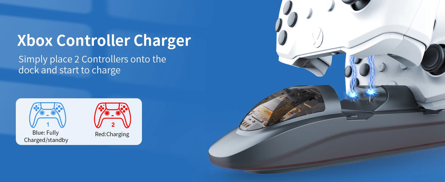 Controller Charger Station with 2x3600mWh Rechargeable Battery Packs for Xbox One/Series X|S Controller, Dual Charging Dock for