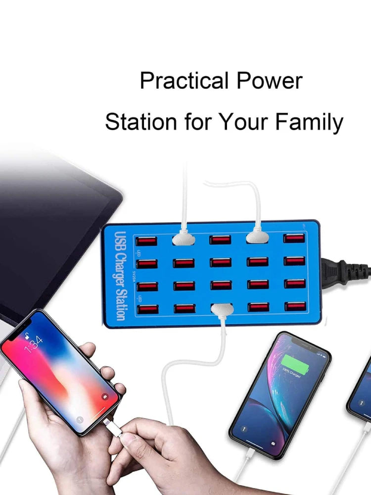 USB Charger Station 20-Port 100W Multiple Charging Station Multi Ports USB Charger Charging for Smartphones,Tablets, USB Devices