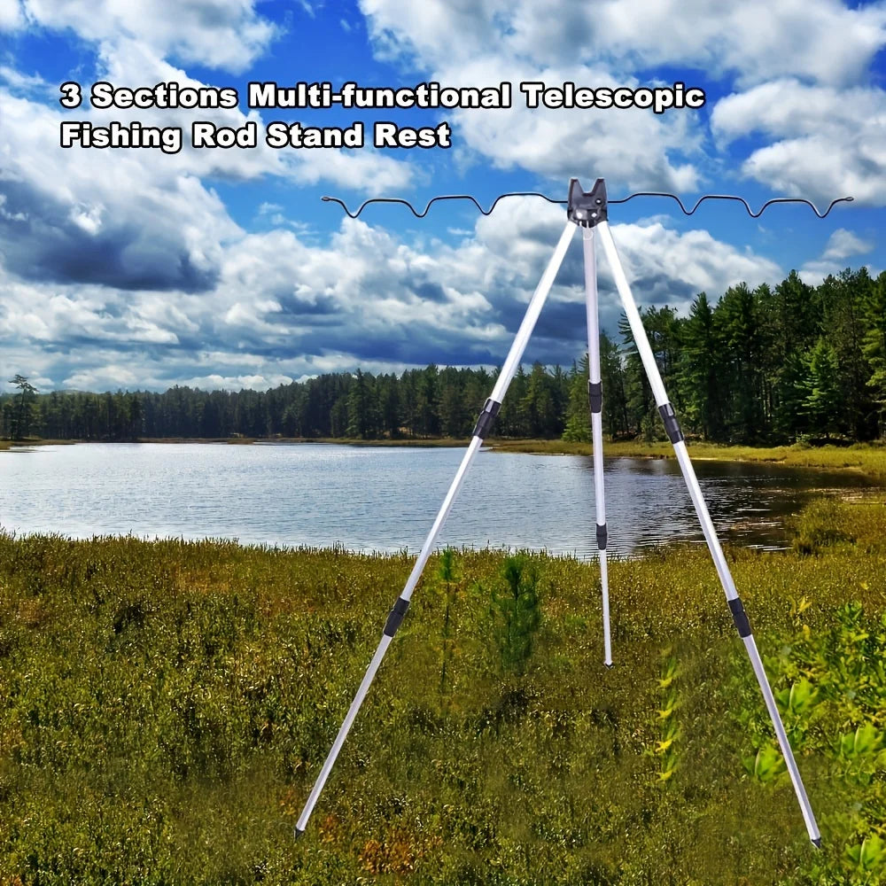 Fishing Pole Tripod Bracket, Aluminum Alloy Portable Folding Fishing Rod Tripod Stand for Outdoor