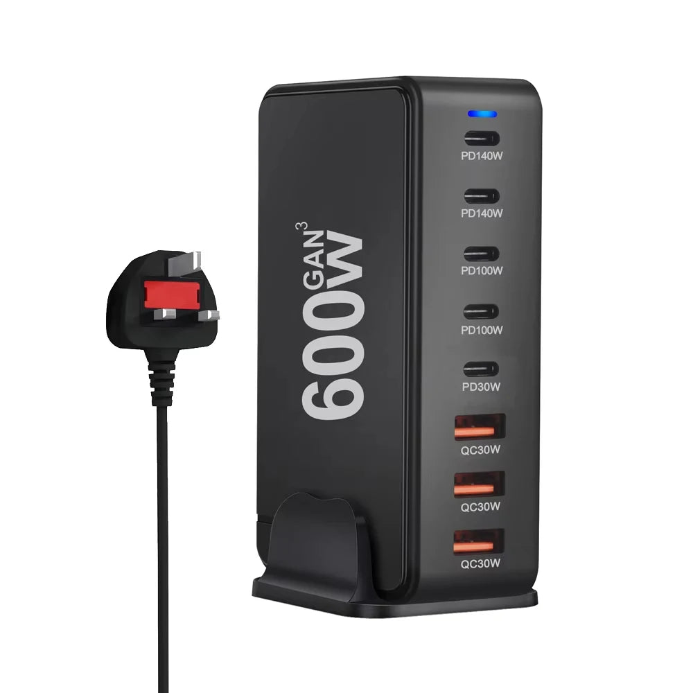 600W Desktop Charging Station USB C 8 Ports Fast Charger for Multiple Devices with 5 USB-C + 3 USB-A Chargers PD PPS 140 W