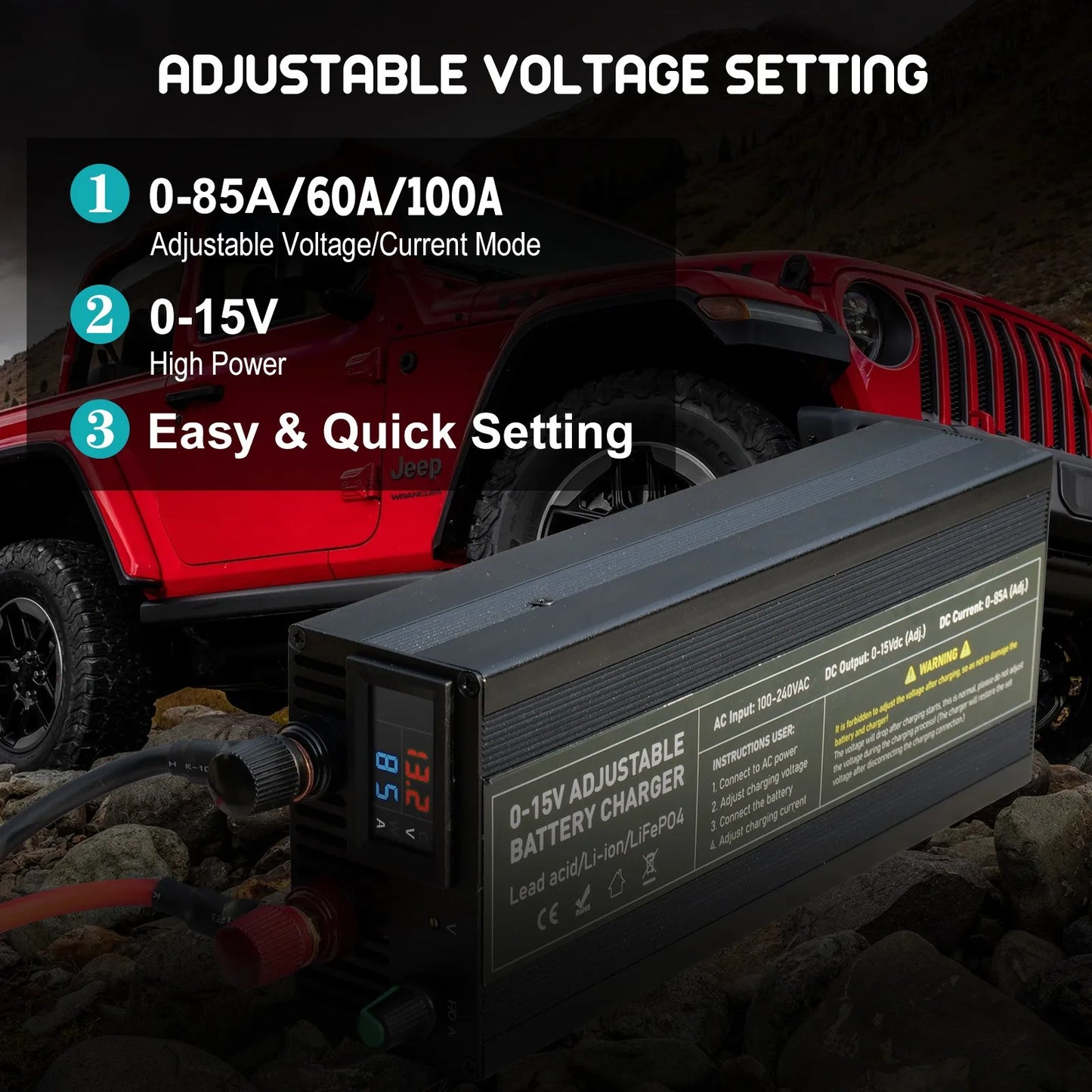 Solar System Charger 12V 60A Lifepo4/Lithium Battery Power Adapter 60A 12.8V Adjustable Current/Voltage Battery Accessories