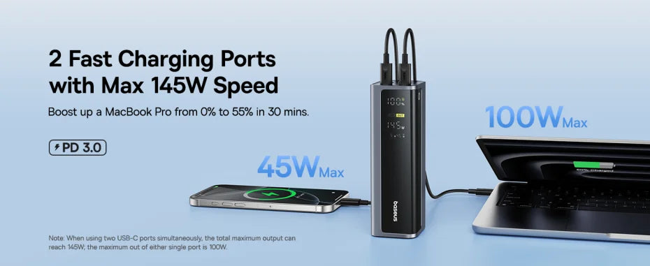 Baseus Power Bank 30000mAh 65W PD3.0 Quick Charging 3.0 FCP SCP Portable External for iPhone 16 15 14 Laptop Tablet Power bank