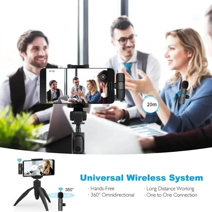 Portable Wireless Lavalier Microphone Audio Video Recording Mini Mic For iPhone Android Live Broadcast Gaming Phone With Receive