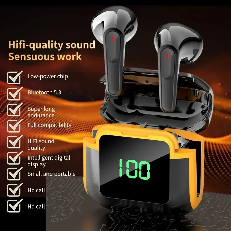 Bluetooth 5.3 Headphones TWS Wireless Earphones with LED Display Stereo Headset Touch Control Earbuds Noise Reduction