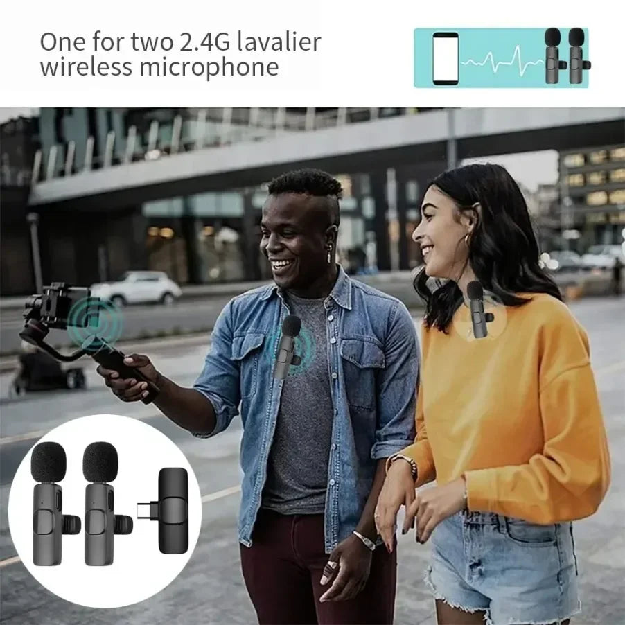 Portable Wireless Lavalier Microphone Audio Video Recording Mini Mic For iPhone Android Live Broadcast Gaming Phone With Receive