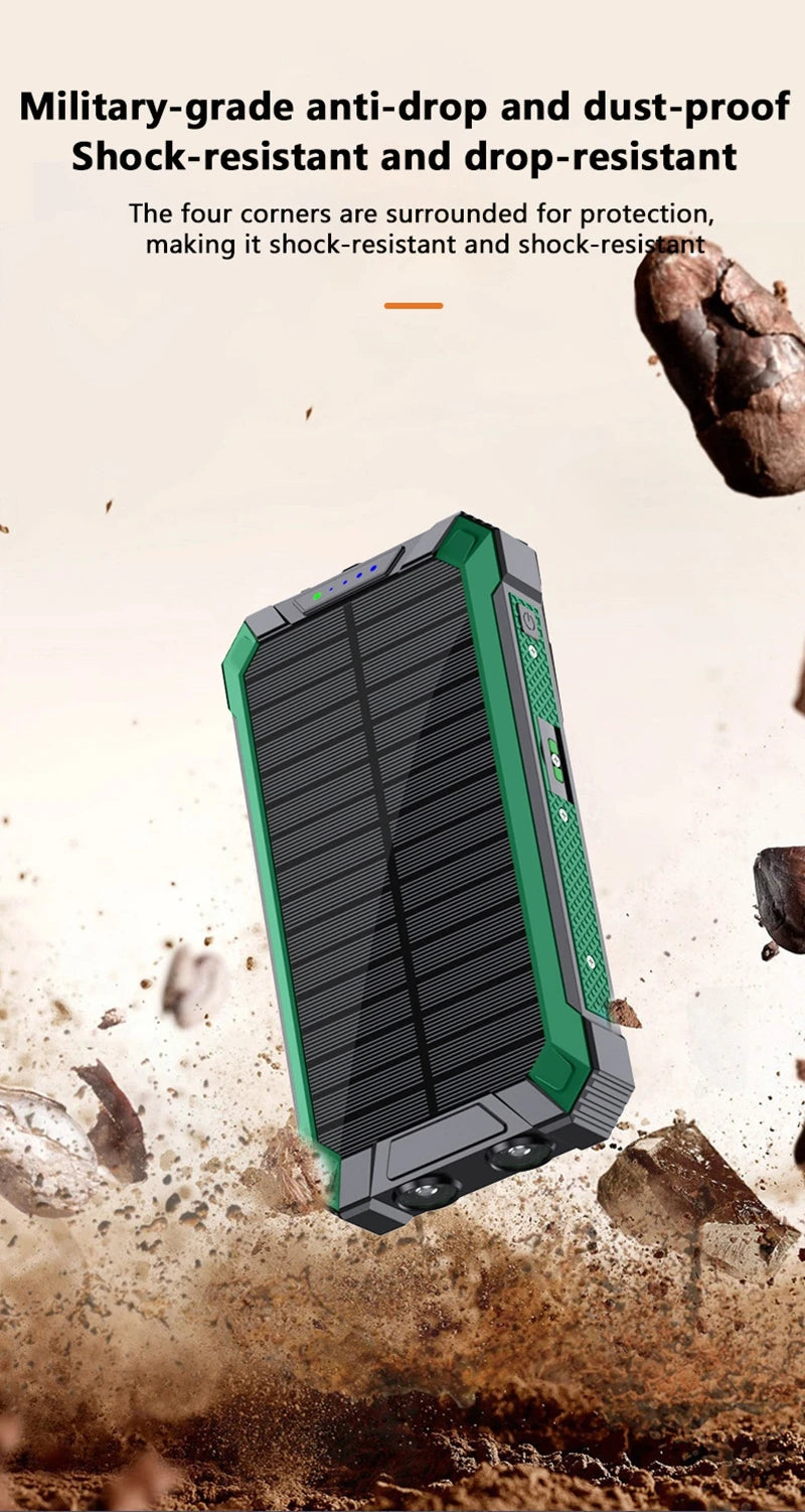 Solar Power Bank Wireless 200000mAh Large Capacity Fast Charging External Battery Outdoor Survival Emergency Equipment