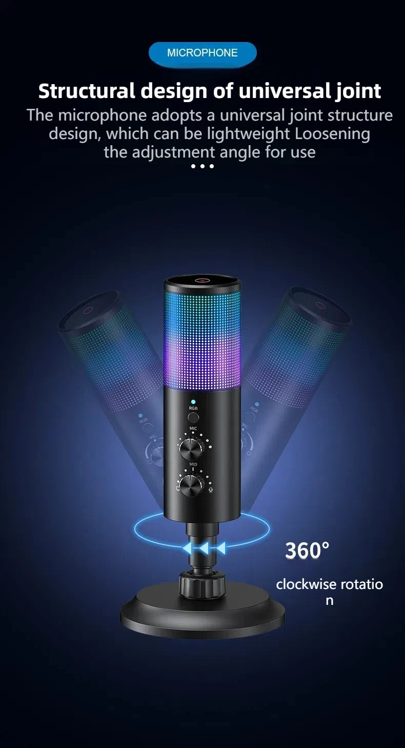 Gaming USB Microphone,Noise Cancellation Condenser mic,RGB Microphone with Mute,Gain,Monitoring,Boom Arm,Pop Filter for Phone,PC