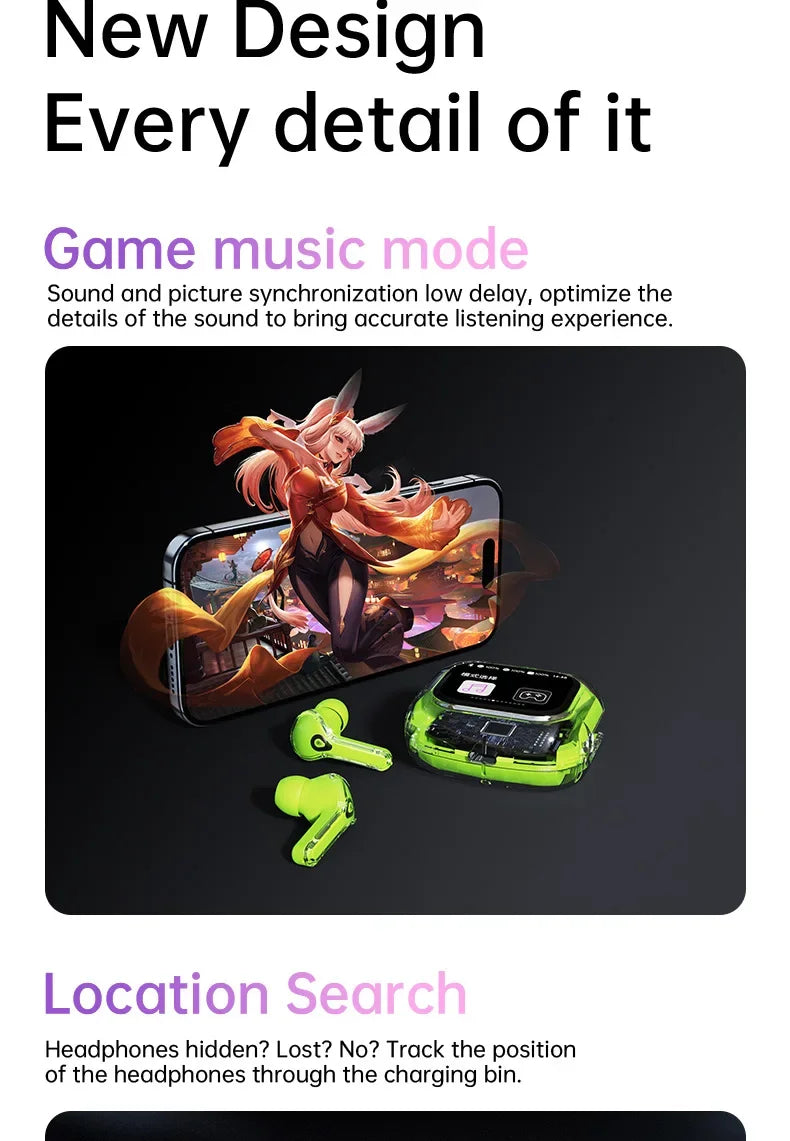 Wireless Bluetooth-compatible Earphones Air31 intelligent Touch Color LCD Screen TWS Earbuds HIFI Noise Reduction Stereo Headset